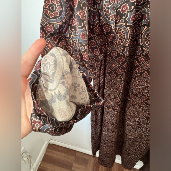 V. DE. VINSTER Midi Length Geometric Dress 100% Silk Size Medium Boho LagenLook - Picture 5 of 12